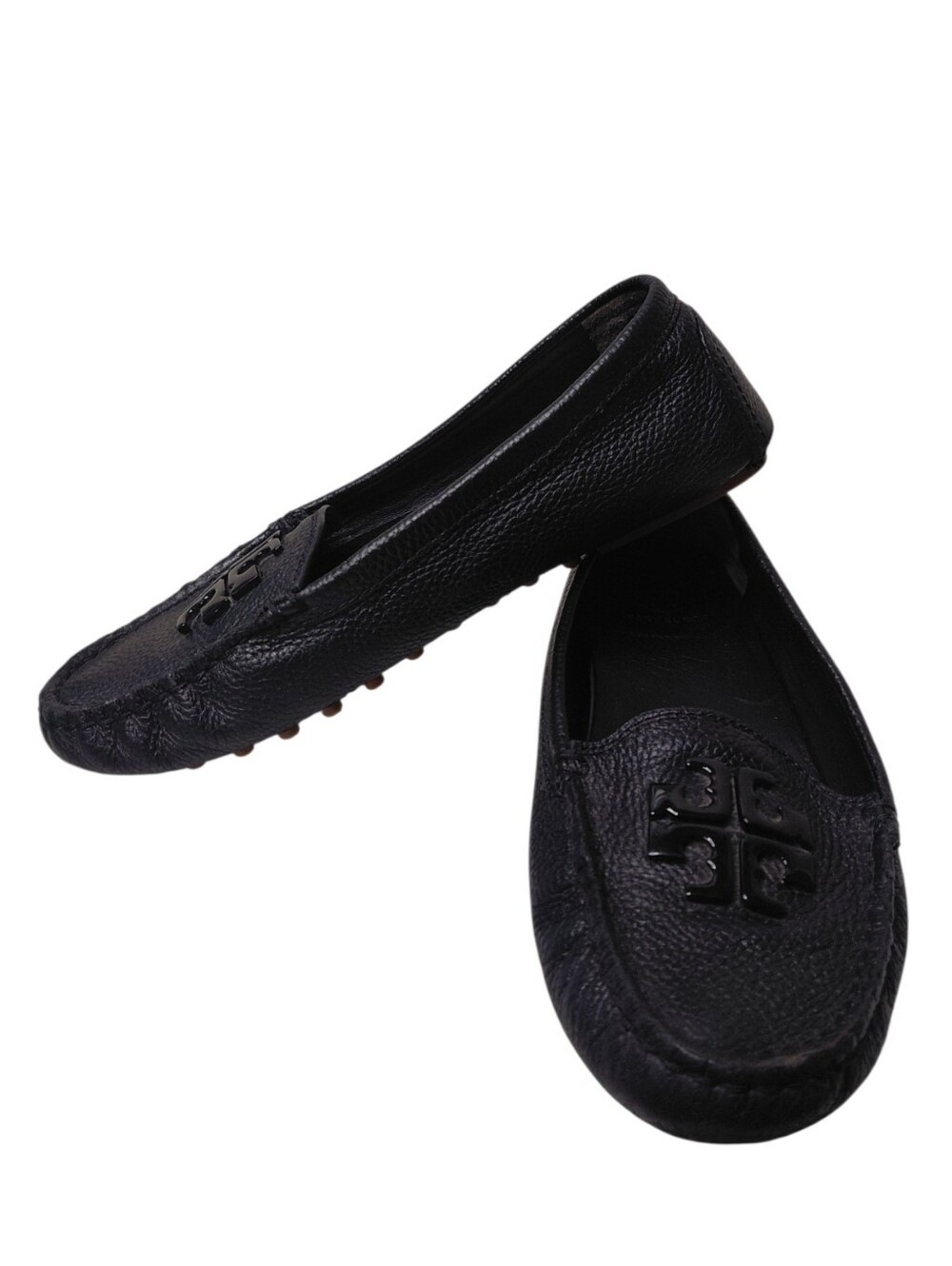 Tory Burch Black Pebbled Leather Driving Loafer Flats Size 6.5